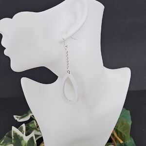 White Teardrop Wood Earrings